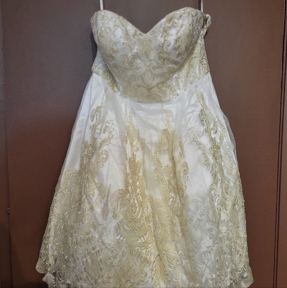 Liza Luxe Vintage Style Gold Embroidered Dress Size Large